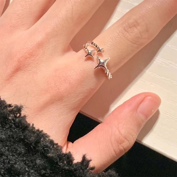 n Stil Silver Color Ins Star Rings Enkelt mode justerbart F