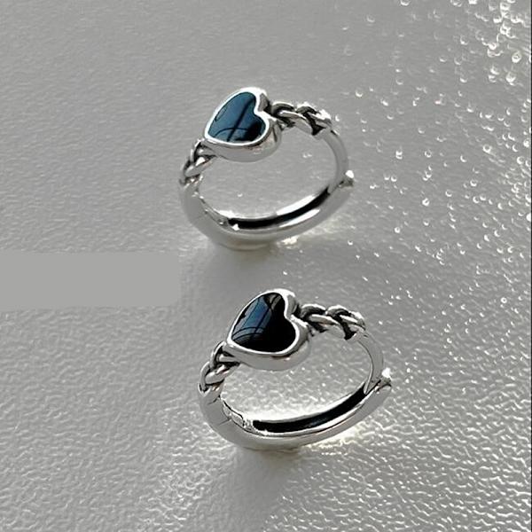 Silver Färg Koppar Svart Love Heart Twist Hoop Örhängen