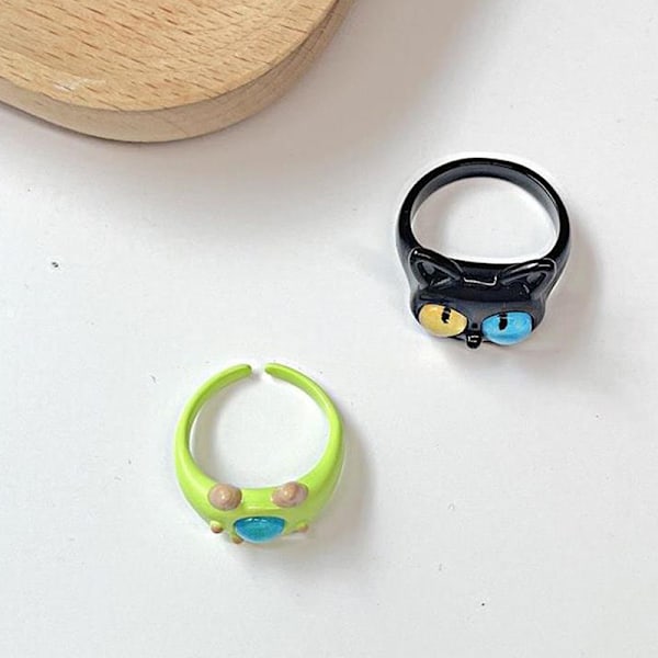 Black Cat Monster Ring för kvinnor Roliga Big Eye tecknade par R A3