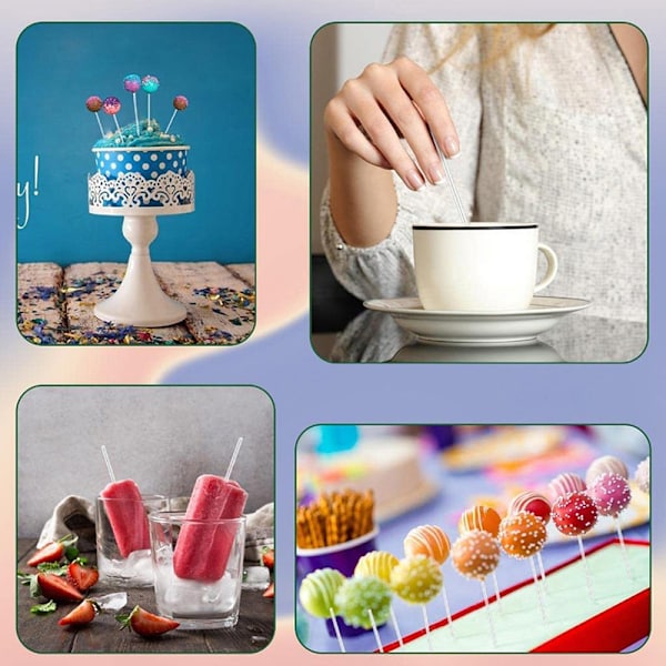 50 st Transparenta akrylstavar Återanvändbara Cake Pops Stick För 10cm