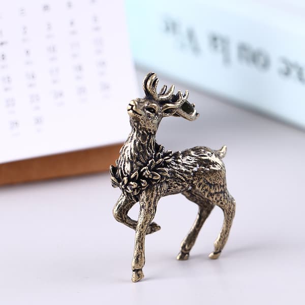 2 STK Ren koppar Hjortar Skulptur Ornament Solid Mässing Deer Mini