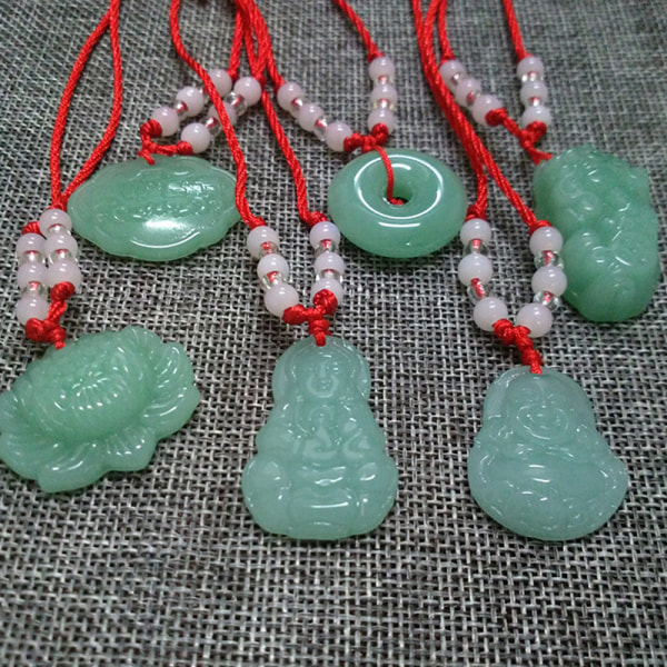 Jade handvävt hänge halsband Lotus Guanyin Buddha hänge L 09