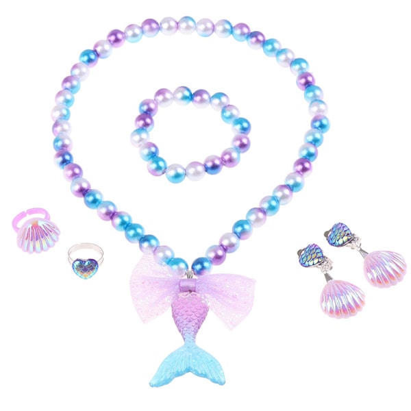 Baby Girls Beads Halsband Set Mermaid Tail Pendant Kids Adjusta Purple 2 pieces set