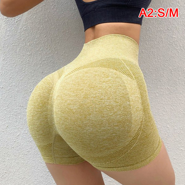 Sexig Booty Push Up Sport Yoga Shorts Dam Fitness Spandex Seam Yellow S/M