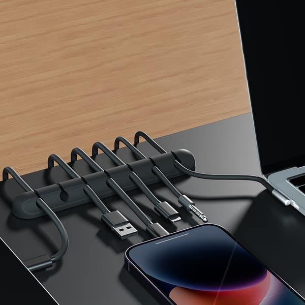 Flexibel USB Cable Manager: Silikonklämmor för trådhållare Black 7 holes