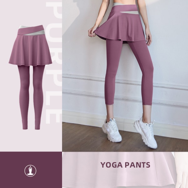 Yoga Byxa Med Kjol Dam Två Delar Fitness Sport Tighta Byxor berry purple M
