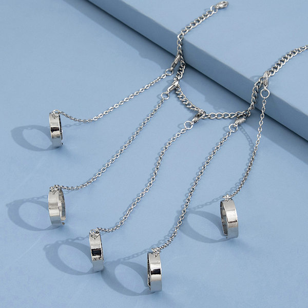 Punk Geometric Chain Wrist Armband För Kvinnor Män Ring Charm Silver