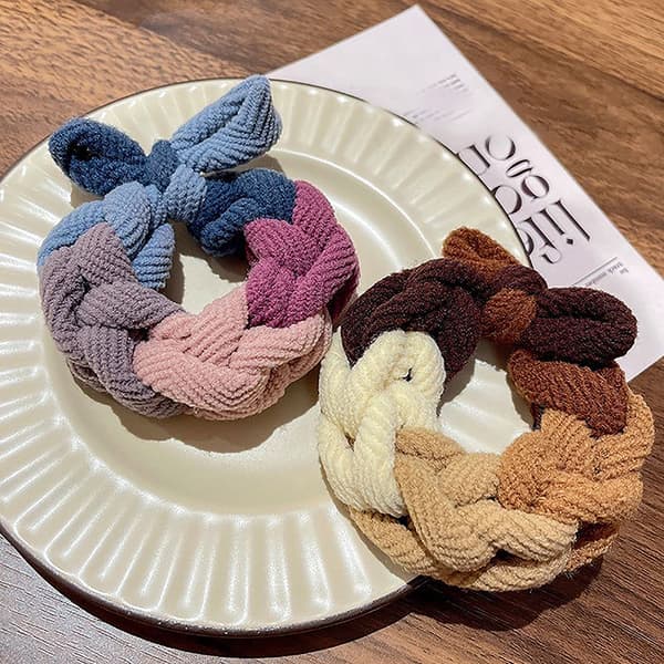 Höst Vinter Förtjockad Duk Väv Knot Bow Hög Elastisk Gummi A2