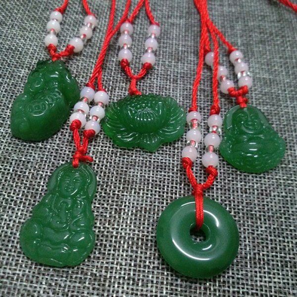 Jade handvävt hänge halsband Lotus Guanyin Buddha hänge L 04