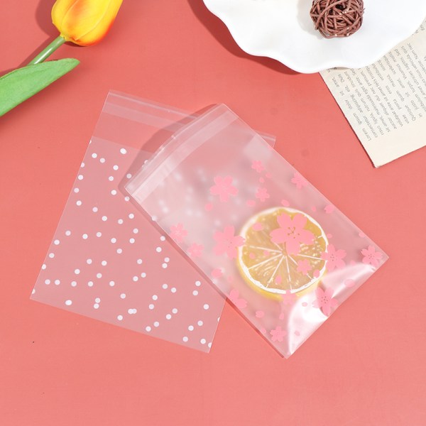 100st/ set Prickar Cherry Blossoms Cookie Godispåse Plastförpackning Little bit2