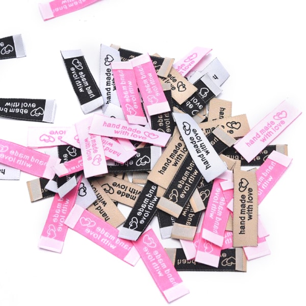 50st handgjorda tygetiketter Broderi printed etiketter DIY-sömnad Pink