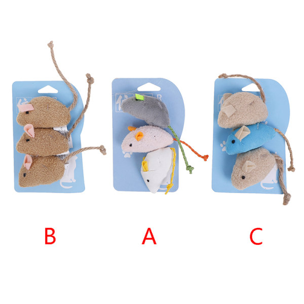 Kattleksaksimitation Plyschmus 3-pack innehållande kattmynta 3（Beige + Blue Mix）