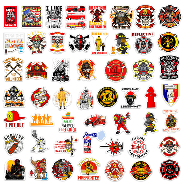 50PCS Fire Hero Firefighter Stickers Motorcykel Bagage Laptop