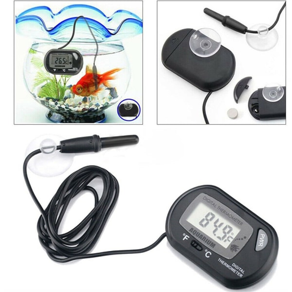 1st Digital LCD Fish Tank Termometer Aquarium Probe Vattentemp Black