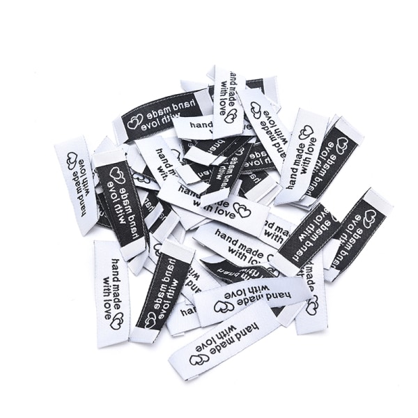50st handgjorda tygetiketter Broderi printed etiketter DIY-sömnad White