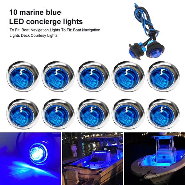 10x Round Marine Boat LED Cabin Deck Courtesy Light Stern Trans Blue