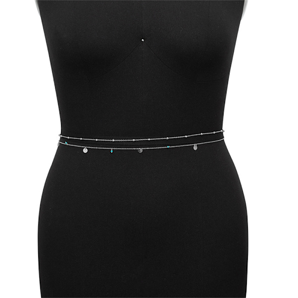 Sommar Multilayer midja pärlor Dammode paljetter Magkedja Silver