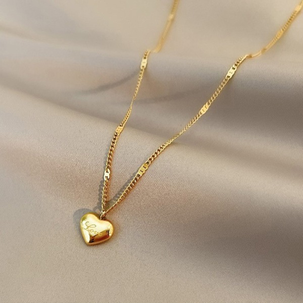 Mode guldpläterat kärlekshjärta halsband för kvinnor man hänge H
