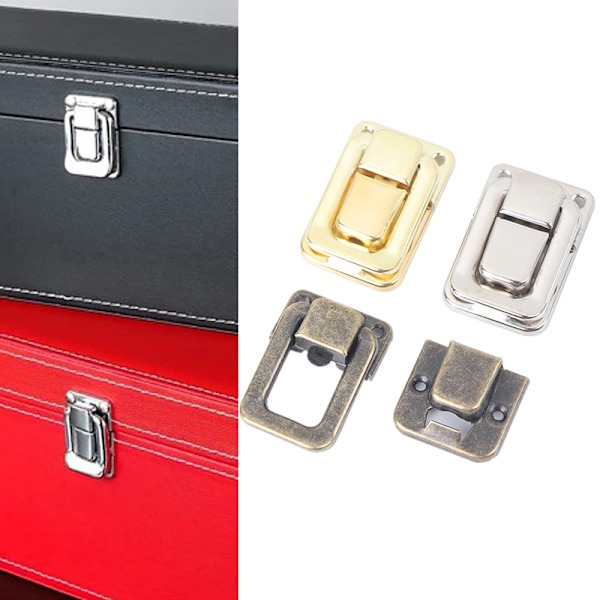 Litet vin Träkistfodral Case Toggle Latch Resväska Loc Gold