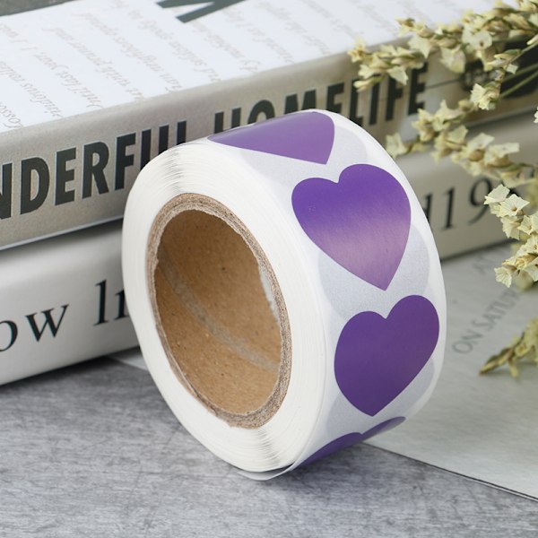 500 st/rulle kärlek hjärtformade sigilletiketter Paketetikett klistermärke Purple