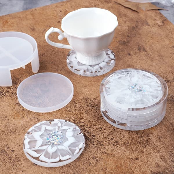 Silikonunderlägg Matta Förvaringshållare Set Form Epox coaster mold