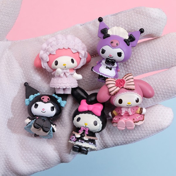 5 st Maid Outfit Sanrio Anime Figurer Kuromi Melody Doll Home D