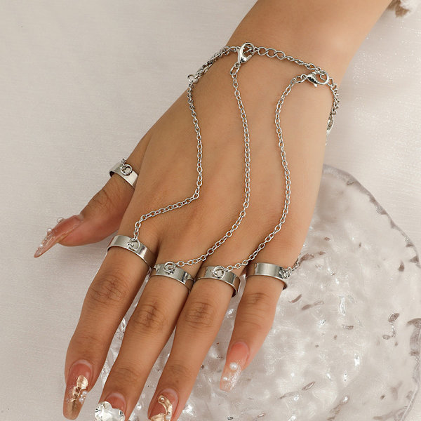 Punk Geometric Chain Wrist Armband För Kvinnor Män Ring Charm Silver