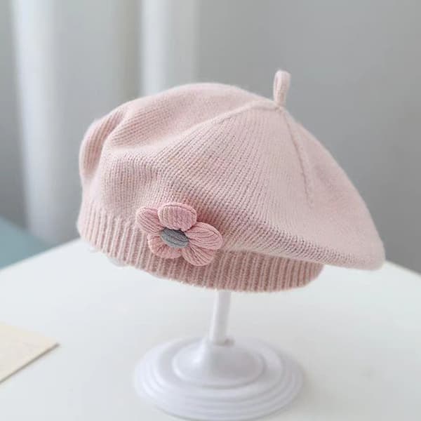 Blomma Baby Basker Hatt Enfärgad Vinter Varm stickad mössa Ca Purple