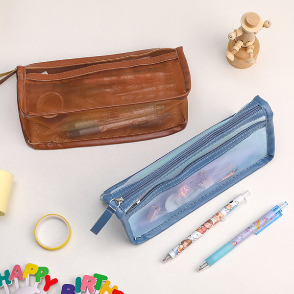 Stil Nylon förvaringsväska Bärbar Mesh Transparent case Blue