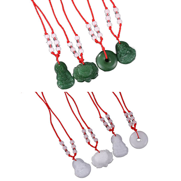 Jade handvävt hänge halsband Lotus Guanyin Buddha hänge L 09