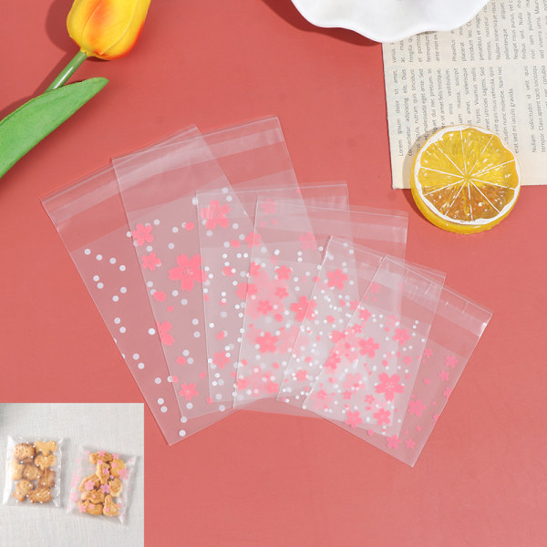 100st/ set Prickar Cherry Blossoms Cookie Godispåse Plastförpackning 4Cherry blossoms