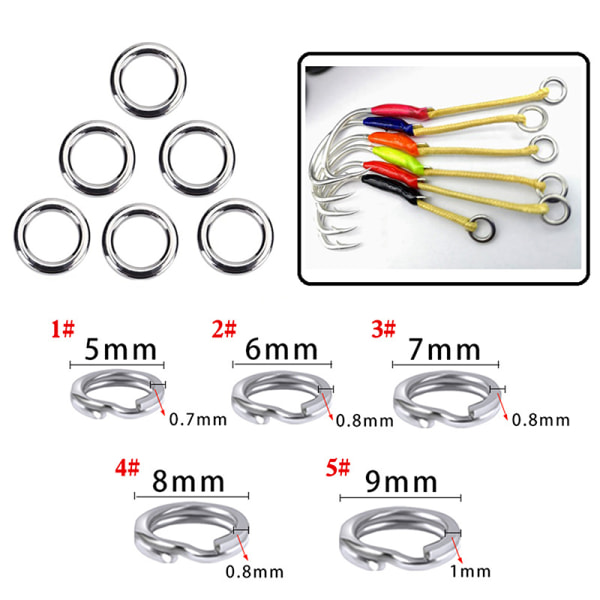 50st Fiske Ringar Rostfritt stål Split Ringar Solid Ring Lure 8mm
