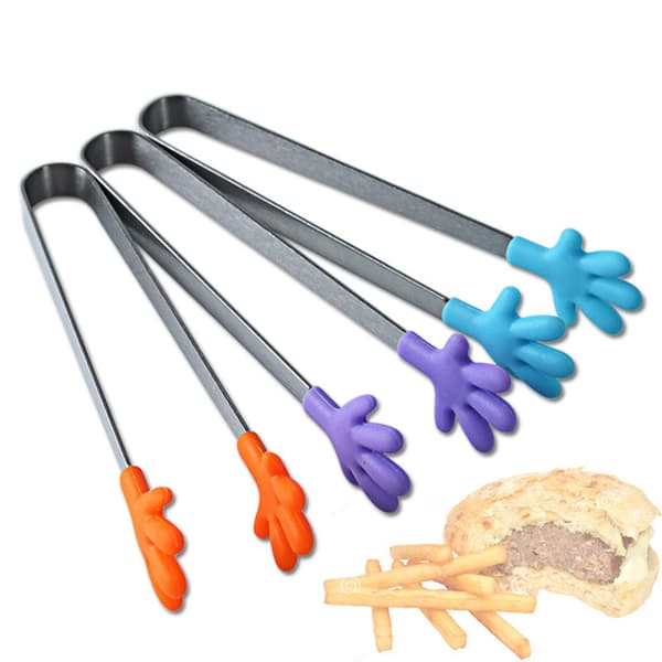 Silikon Rostfritt Stål Matlagning Kök Ice Tong BBQ Sallad Ha Light blue