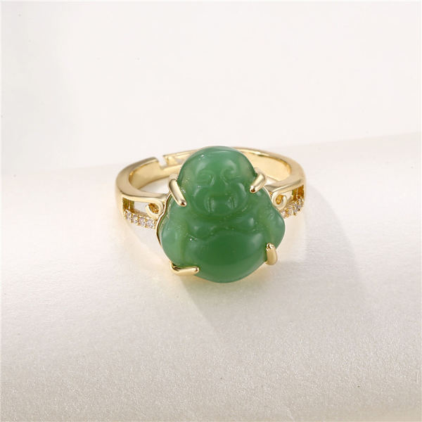 Maitreya Buddha Rings Justerbar Buddha hänge Guldfärgad Ring Green