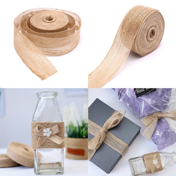 10M Burlap Ribbon Naturligt Vintage Jute Rep Craft Presentpaket 15mm
