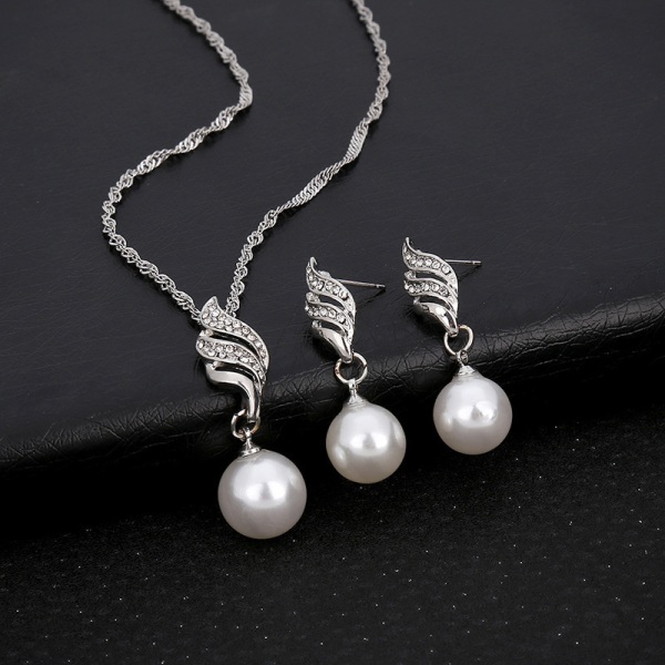 1Set Rhinestone Bröllop bröllopssmycken imitation Pearl hänge Silver