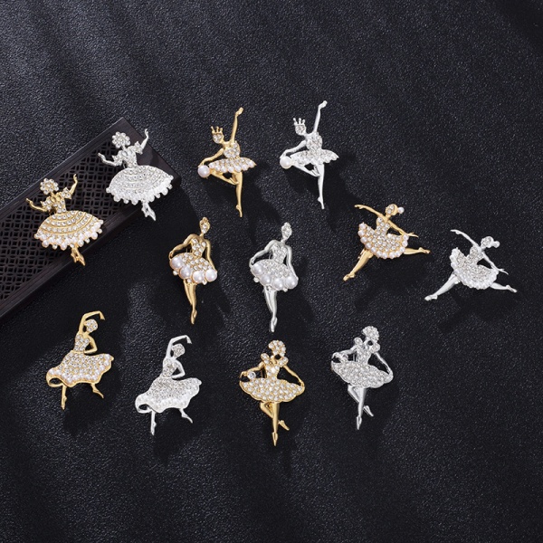 Mode Rhinestone e Dancing Girl Broscher Crystal Balett Dance Gold D