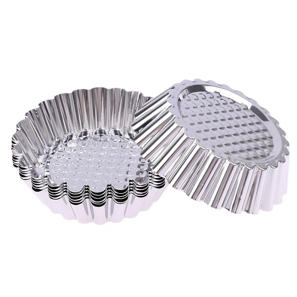 1/6 st Återanvändbar rostfritt stål Cupcake Egg Tart Form Rund Pas 6Pcs