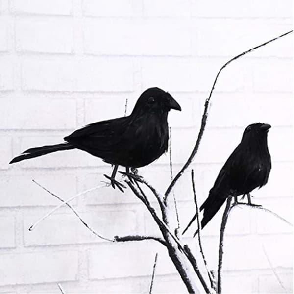 Halloween Black Crow Props Realistic Raven Spooky Feathered Cro