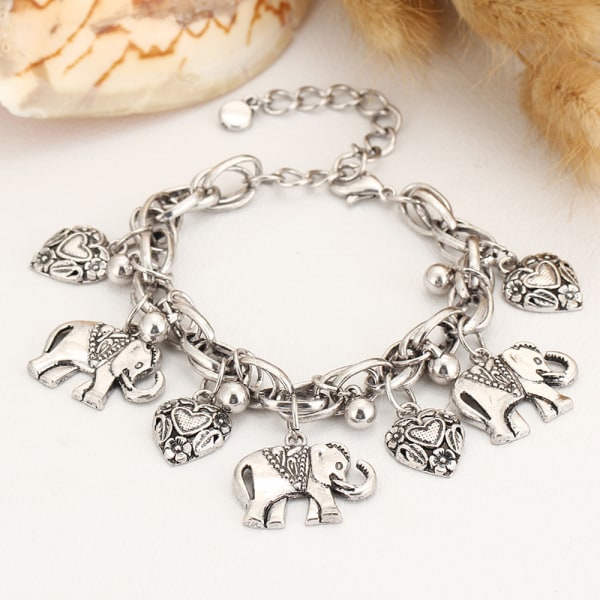 Mode Retro snidade Elephant Chain Anklets Hängande Charms Foot Silver