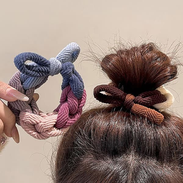 Höst Vinter Förtjockad Duk Väv Knot Bow Hög Elastisk Gummi A2