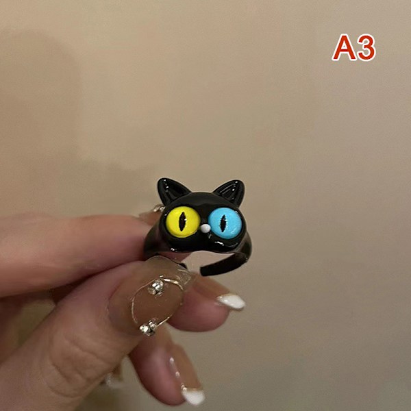 Black Cat Monster Ring för kvinnor Roliga Big Eye tecknade par R A3