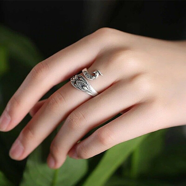 Justerbar stickslinga Virkad slinga Stickning Peacock Ring Enl