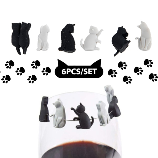 6ST Silikon Cat Vinglas Marker Cup Identifiering Ring Par