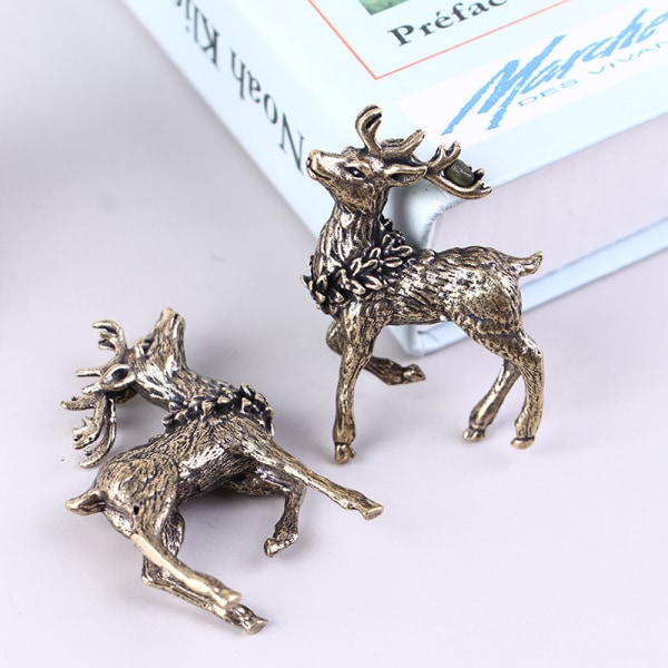 2 STK Ren koppar Hjortar Skulptur Ornament Solid Mässing Deer Mini