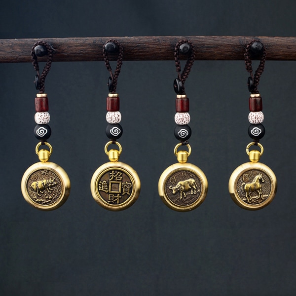 Vintage koppar Lucky Rope nyckelring hänge mässing Good Luck Feng A8