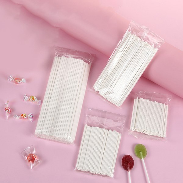 100st Plast Lollipop Stick Säker Vit DIY baktillbehör 76x3mm