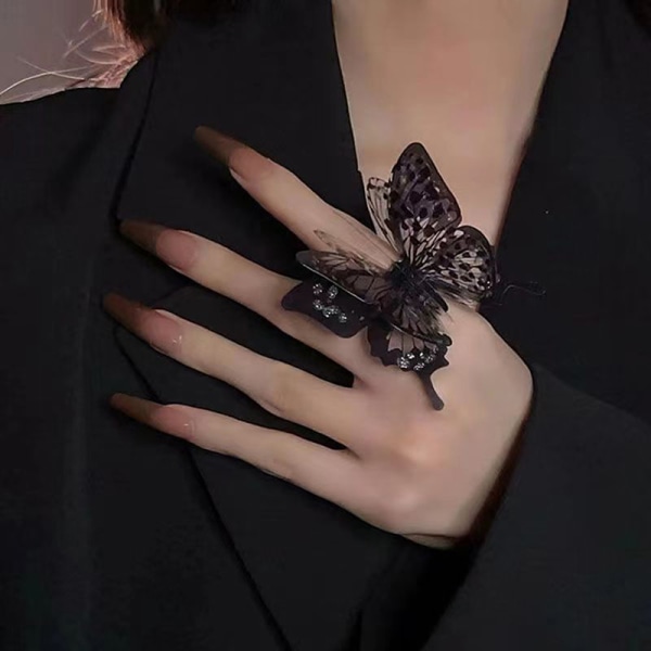 Punk Butterfly Ring Black Exaggerate Gothic Tredimensionell V