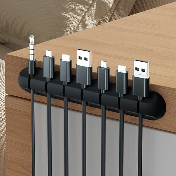 Flexibel USB Cable Manager: Silikonklämmor för trådhållare Black 5 holes