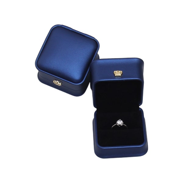 Hög kvalitet fyrkantiga PU-örhängen Ring Box Smycken Blue